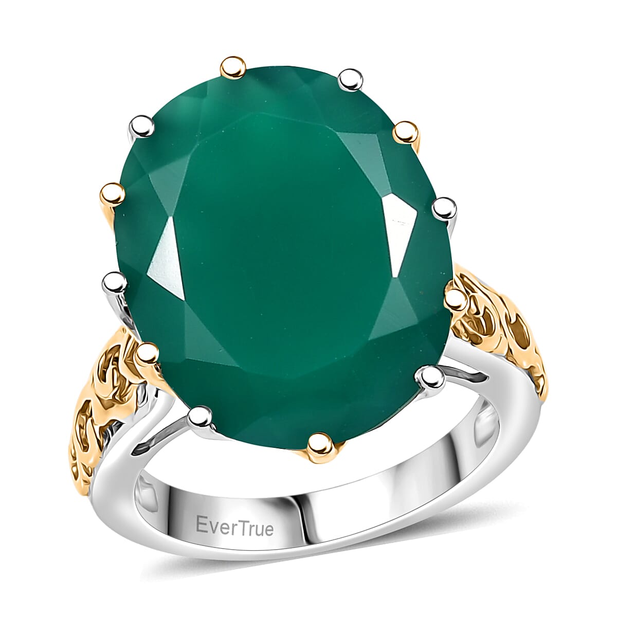 EverTrue Green Onyx 38.20 ctw Ring (Size 6.00) and Pendant with Beaded Necklace 18 Inches in 18K YG Plated and Platinum Bond image number 3