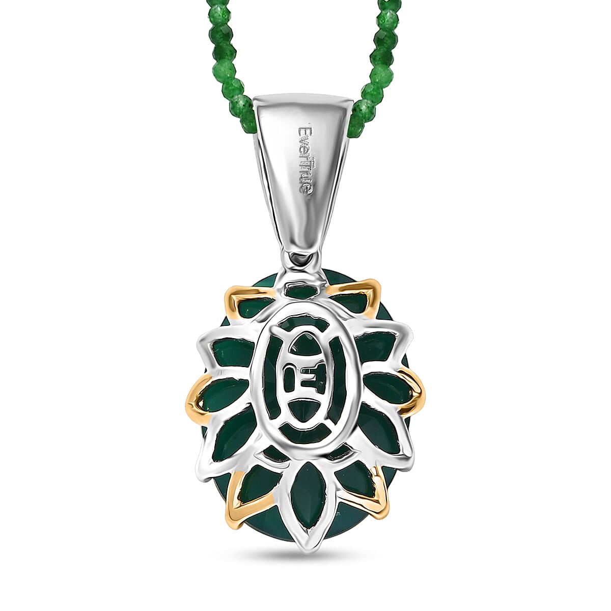 EverTrue Green Onyx 38.20 ctw Ring (Size 6.00) and Pendant with Beaded Necklace 18 Inches in 18K YG Plated and Platinum Bond image number 8