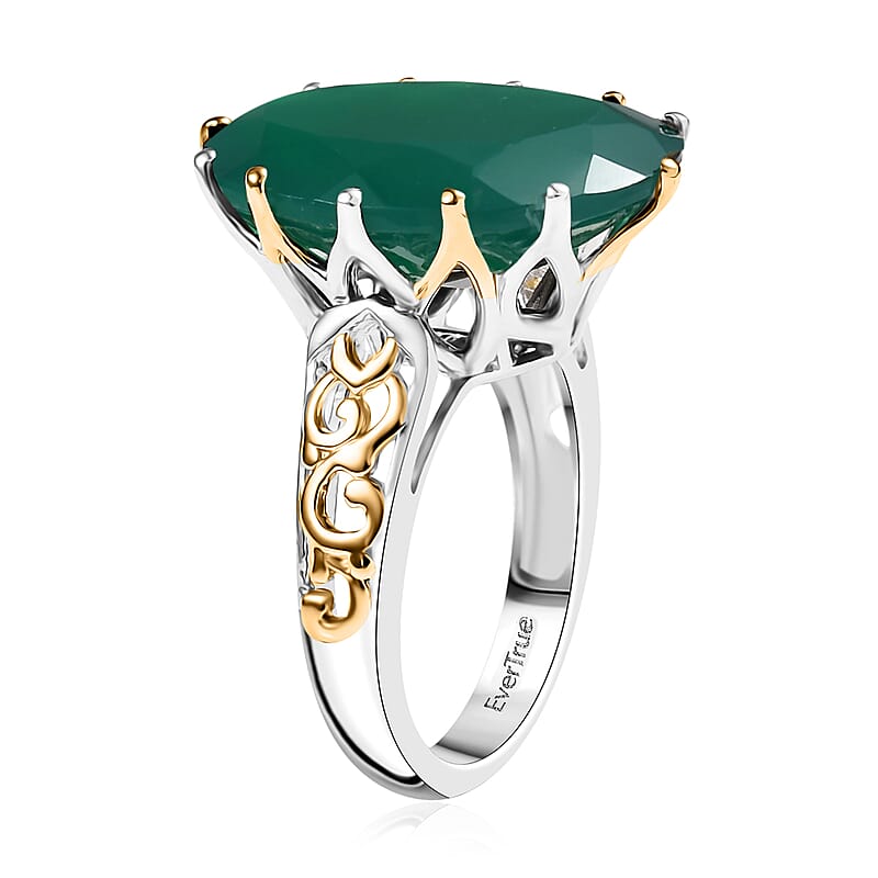EverTrue Green Onyx 38.20 ctw Ring (Size 7.00) and Pendant with Beaded Necklace 20 Inches in 18K YG Plated and Platinum Bond