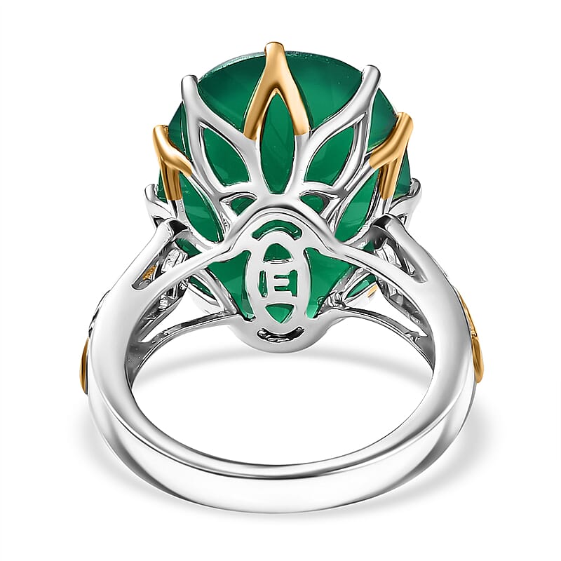 EverTrue Green Onyx 38.20 ctw Ring (Size 7.00) and Pendant with Beaded Necklace 20 Inches in 18K YG Plated and Platinum Bond