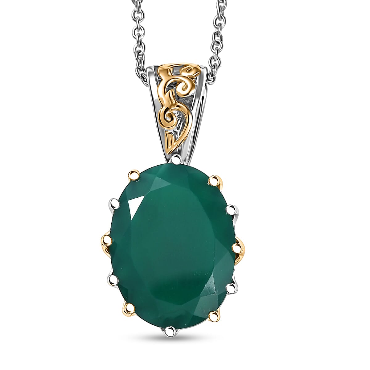 EverTrue Green Onyx 38.20 ctw Ring (Size 7.00) and Pendant with Beaded Necklace 20 Inches in 18K YG Plated and Platinum Bond (Del. in 7-10 Days) image number 6