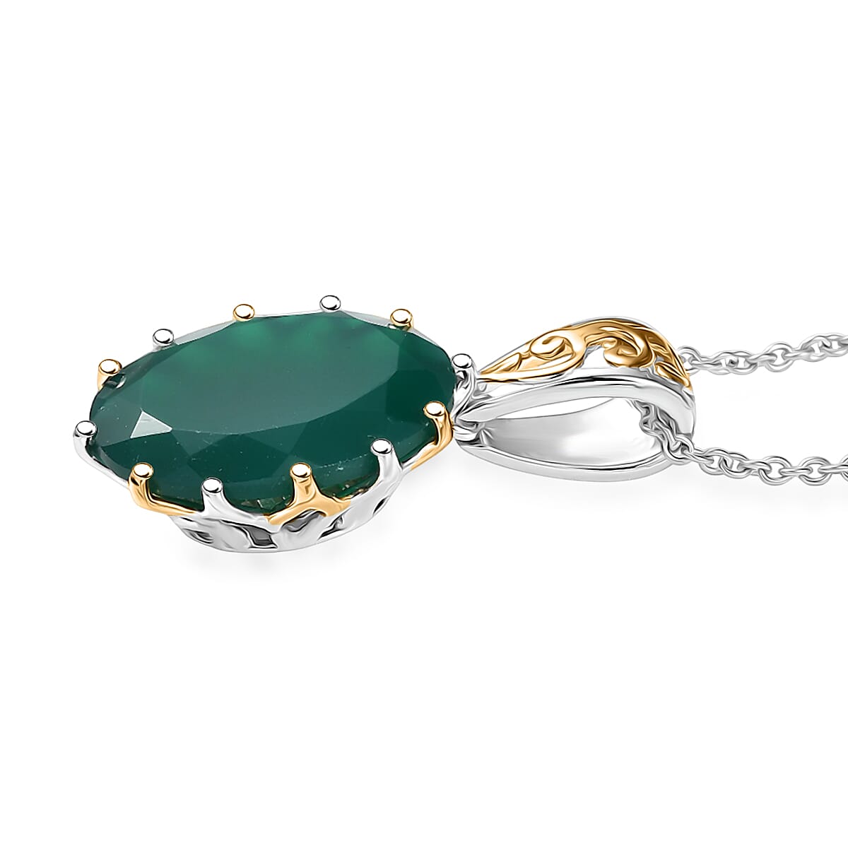 EverTrue Green Onyx 38.20 ctw Ring (Size 7.00) and Pendant with Beaded Necklace 20 Inches in 18K YG Plated and Platinum Bond (Del. in 7-10 Days) image number 7