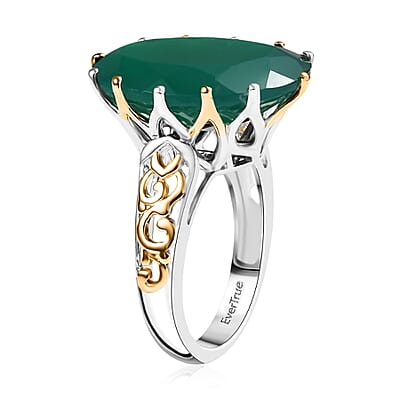 EverTrue Green Onyx 38.20 ctw Ring (Size 8.00) and Pendant with Beaded Necklace 20 Inches in 18K YG Plated and Platinum Bond