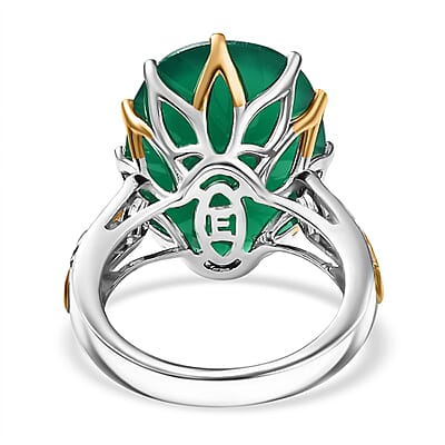EverTrue Green Onyx 38.20 ctw Ring (Size 8.00) and Pendant with Beaded Necklace 20 Inches in 18K YG Plated and Platinum Bond