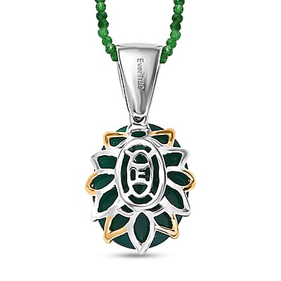 EverTrue Green Onyx 38.20 ctw Ring (Size 9.00) and Pendant with Beaded Necklace 20 Inches in 18K YG Plated and Platinum Bond