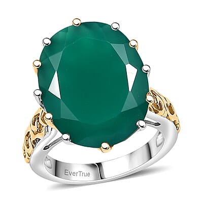 EverTrue Green Onyx 38.20 ctw Ring (Size 10.00) and Pendant with Beaded Necklace 20 Inches in 18K YG Plated and Platinum Bond