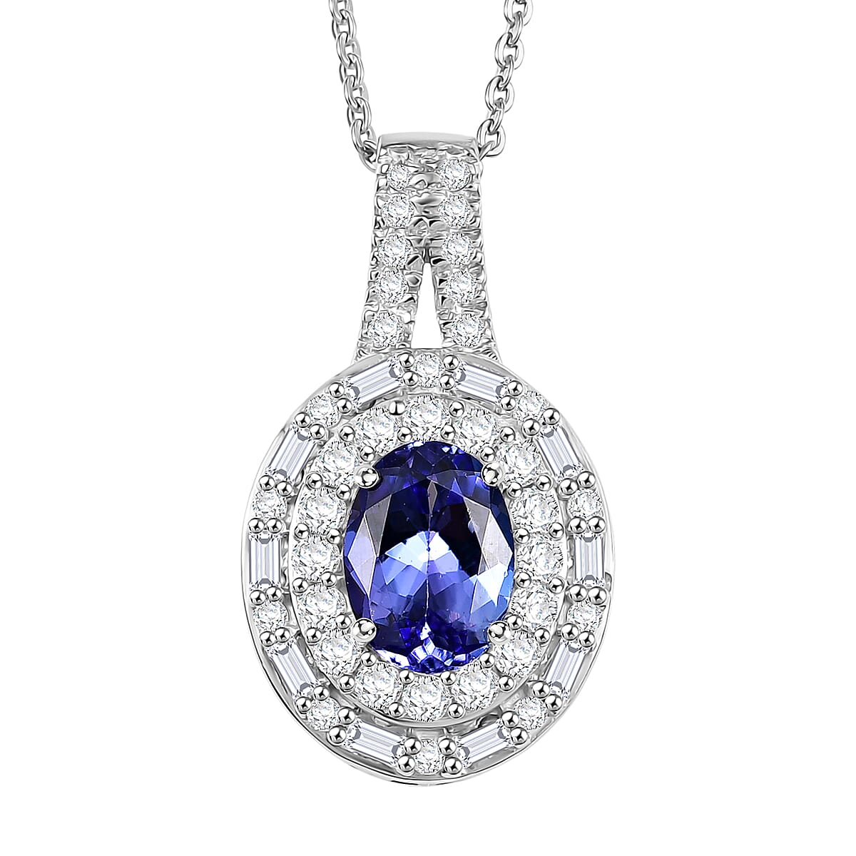 D'Joy Premium Tanzanite and Moissanite 1.75 ctw Pendant Necklace in Rhodium Over Sterling Silver 20 Inches image number 0