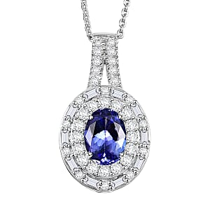 D'Joy Premium Tanzanite and Moissanite 1.75 ctw Pendant Necklace in Rhodium Over Sterling Silver 20 Inches