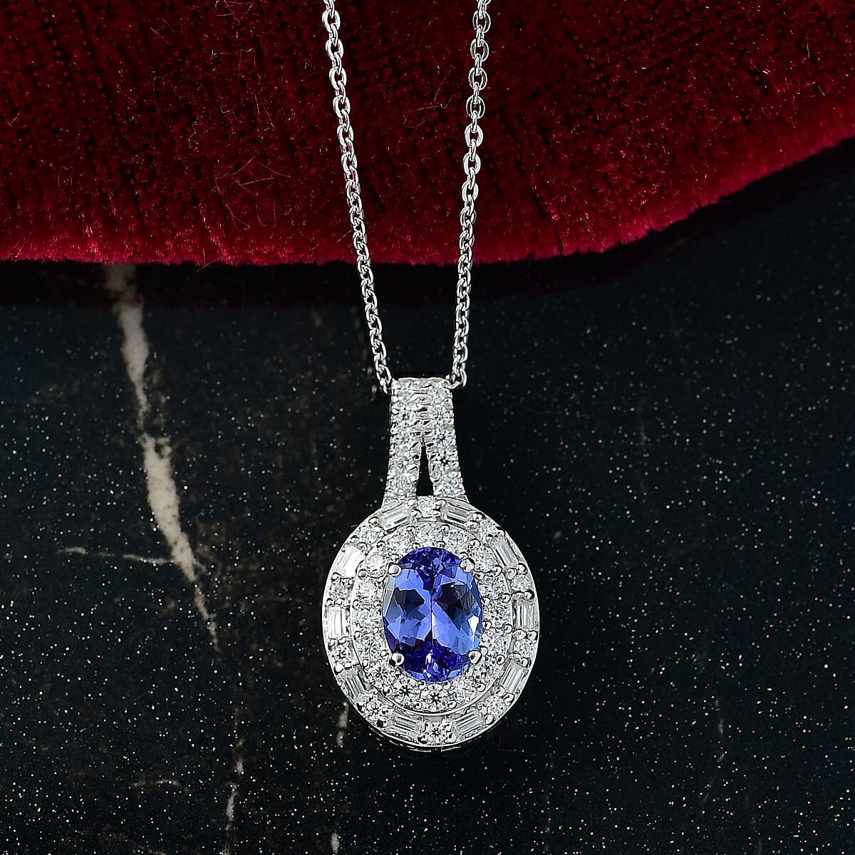 D'Joy Premium Tanzanite and Moissanite 1.75 ctw Pendant Necklace in Rhodium Over Sterling Silver 20 Inches image number 1