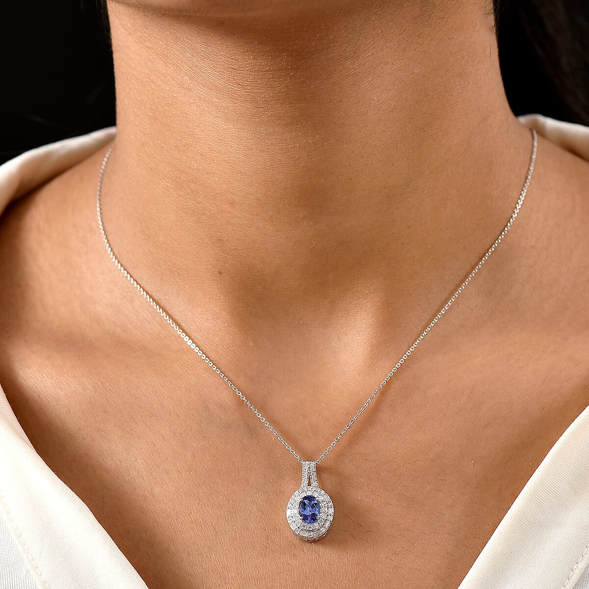 D'Joy Premium Tanzanite and Moissanite 1.75 ctw Pendant Necklace in Rhodium Over Sterling Silver 20 Inches image number 2