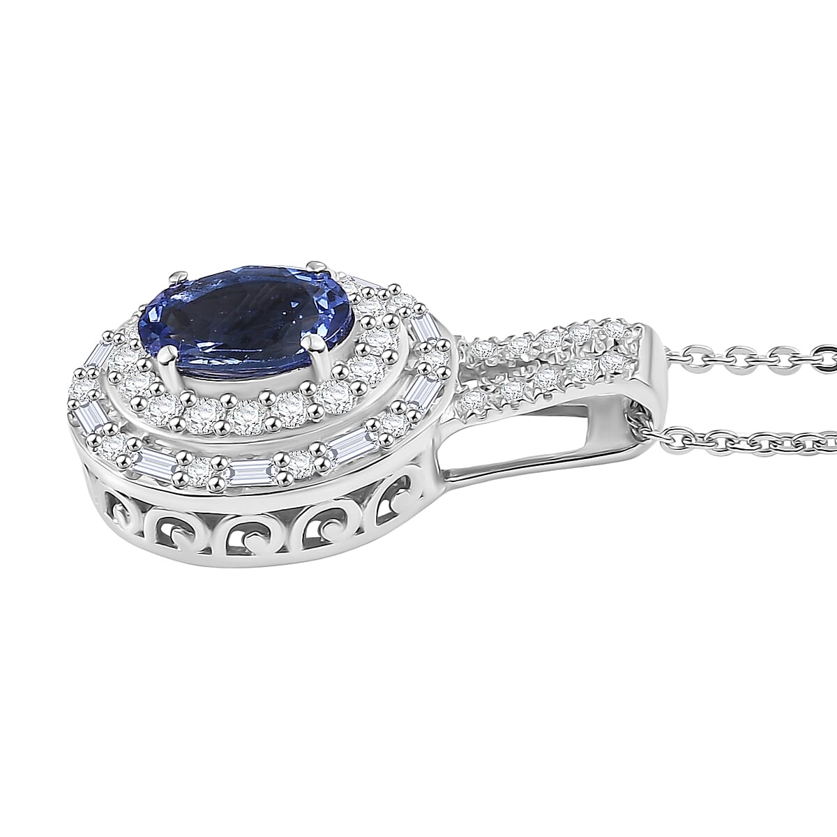 D'Joy Premium Tanzanite and Moissanite 1.75 ctw Pendant Necklace in Rhodium Over Sterling Silver 20 Inches image number 3