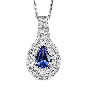 D'Joy Premium Tanzanite and Moissanite 1.60 ctw Galaxy Pendant Necklace in Rhodium Over Sterling Silver 20 Inches