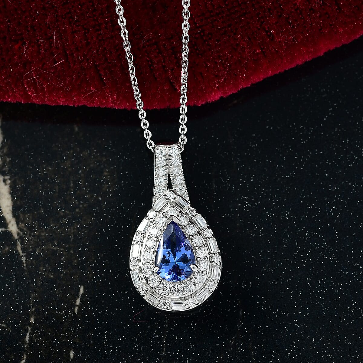 D'Joy Premium Tanzanite and Moissanite 1.60 ctw Galaxy Pendant Necklace in Rhodium Over Sterling Silver 20 Inches image number 1