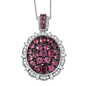 D'Joy Ouro Fino Rubellite and Moissanite 3.90 ctw Floral Bloom Pendant Necklace in Rhodium Over Sterling Silver 20 Inches