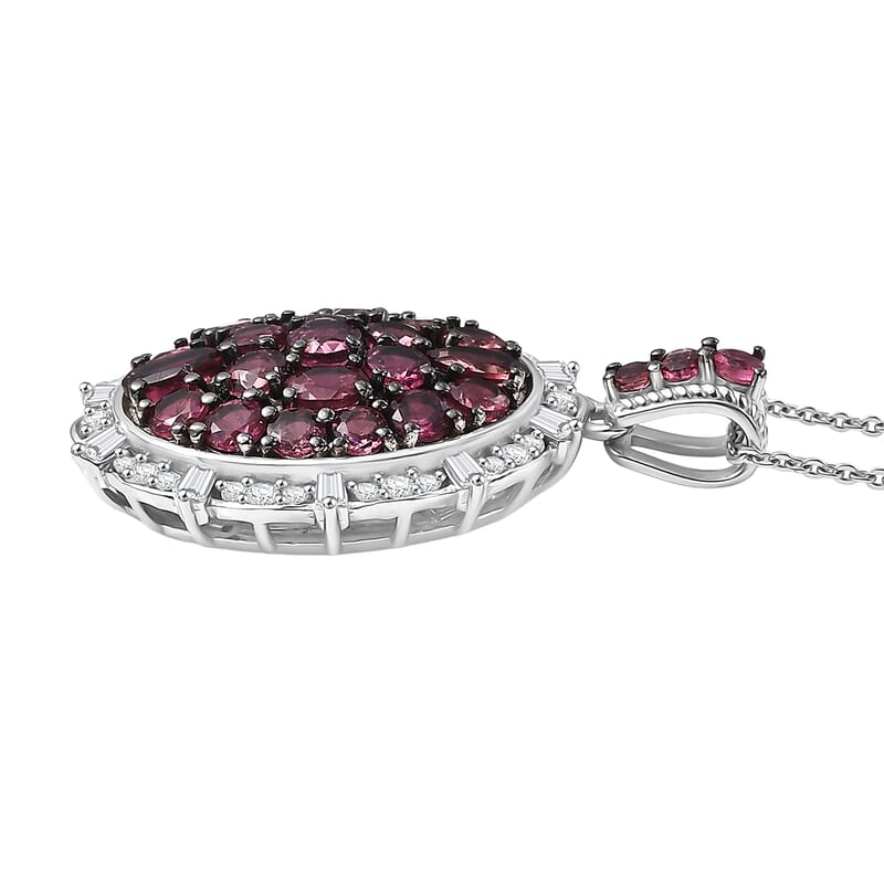 D'Joy Ouro Fino Rubellite, Moissanite Floral Pendant Necklace in Rhodium Over Sterling Silver 3.90 ctw (20 Inches)