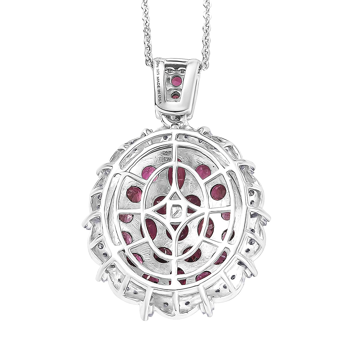 D'Joy Ouro Fino Rubellite and Moissanite 3.90 ctw Floral Bloom Pendant Necklace in Rhodium Over Sterling Silver 20 Inches image number 4