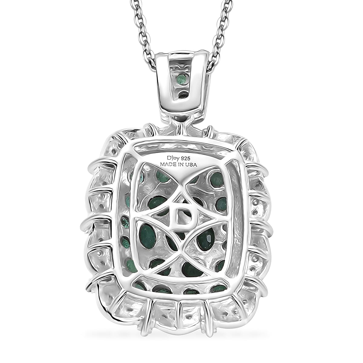 D'Joy Kagem Zambian Emerald and Moissanite 3.00 ctw Floral Bloom Pendant Necklace in Rhodium Over Sterling Silver 20 Inches image number 3