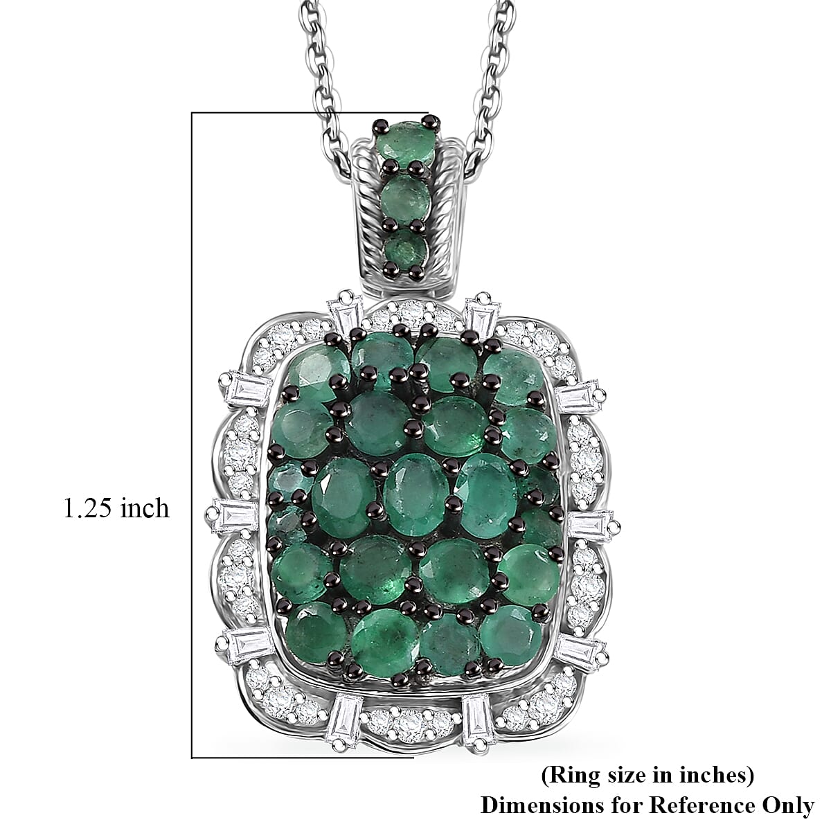 D'Joy Zambian Emerald, Moissanite Floral Pendant Necklace in Rhodium Over Sterling Silver 3.00 ctw (20 Inches)