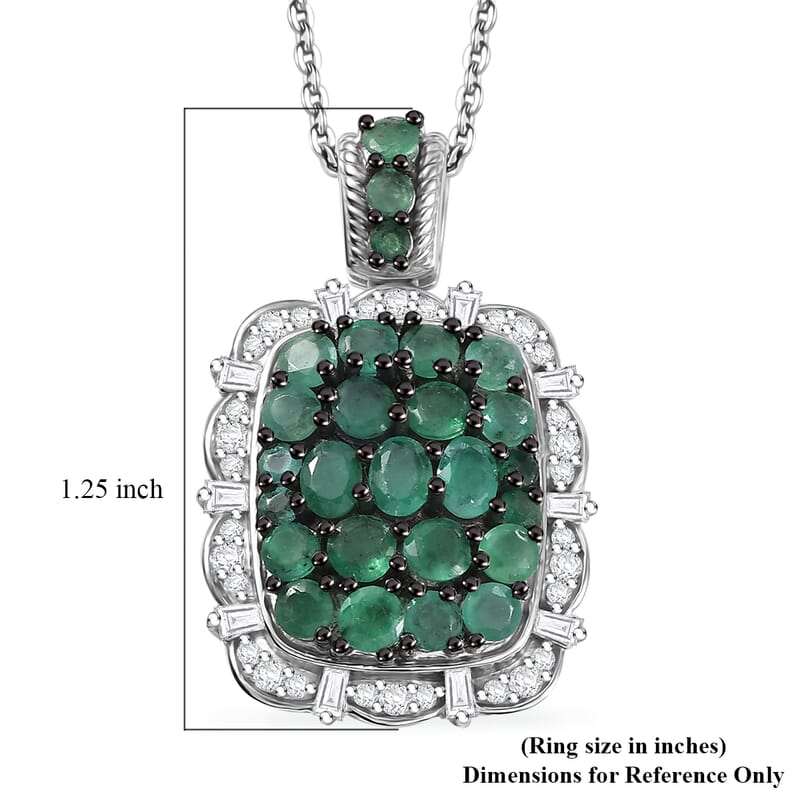 D'Joy Zambian Emerald, Moissanite Floral Pendant Necklace in Rhodium Over Sterling Silver 3.00 ctw (20 Inches)