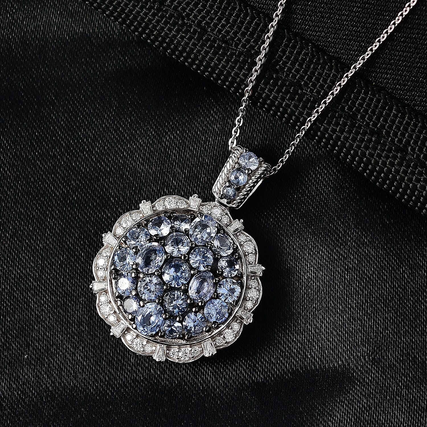 D'Joy Ouro Fino Rubellite and Moissanite 3.90 ctw Floral Bloom Pendant Necklace in Rhodium Over Sterling Silver 20 Inches