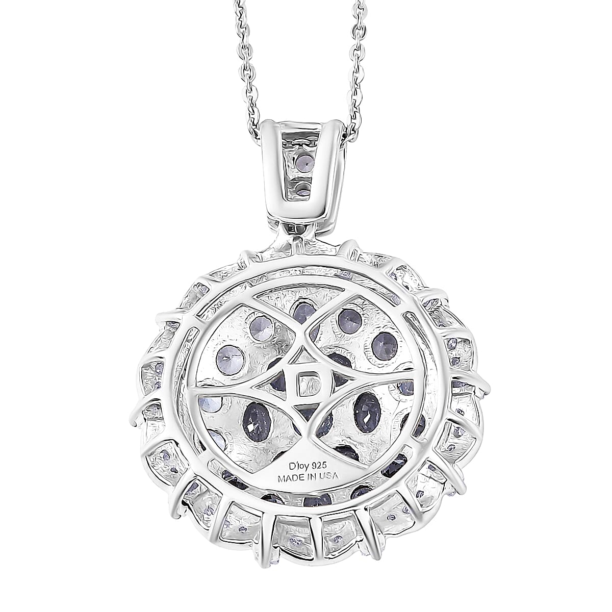 D'Joy Ceylon Blue Sapphire, Moissanite Floral Pendant Necklace in Rhodium Over Sterling Silver 4.10 ctw (20 Inches)