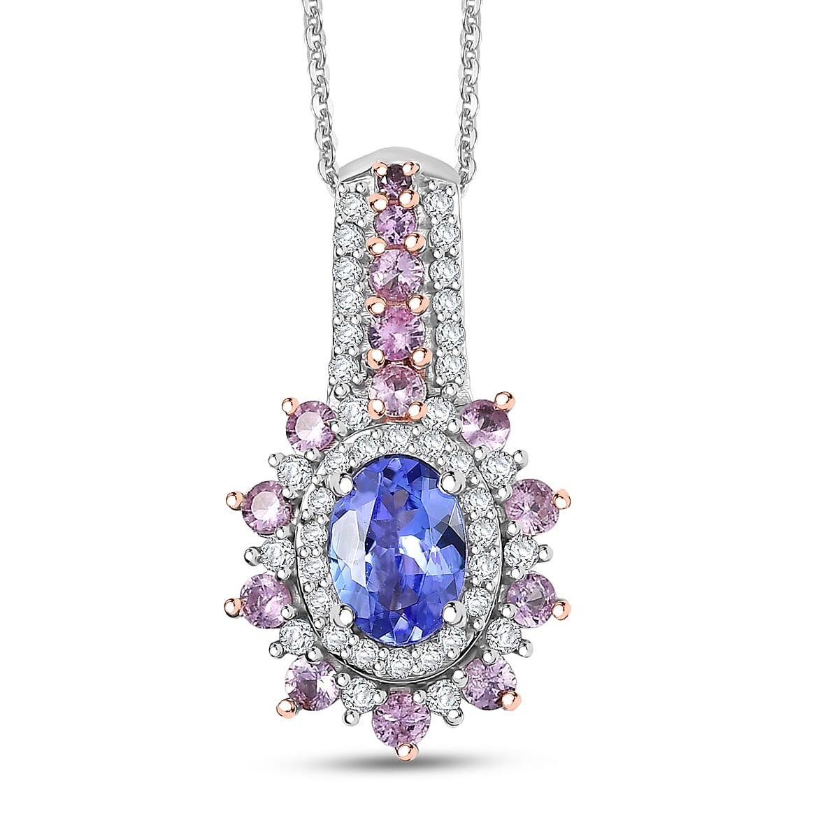 D'Joy Premium Tanzanite and Multi Gemstone 1.60 ctw Pendant Necklace in Rhodium Over Sterling Silver 20 Inches image number 0
