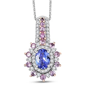 D'Joy Premium Tanzanite and Multi Gemstone 1.60 ctw Pendant Necklace in Rhodium Over Sterling Silver 20 Inches