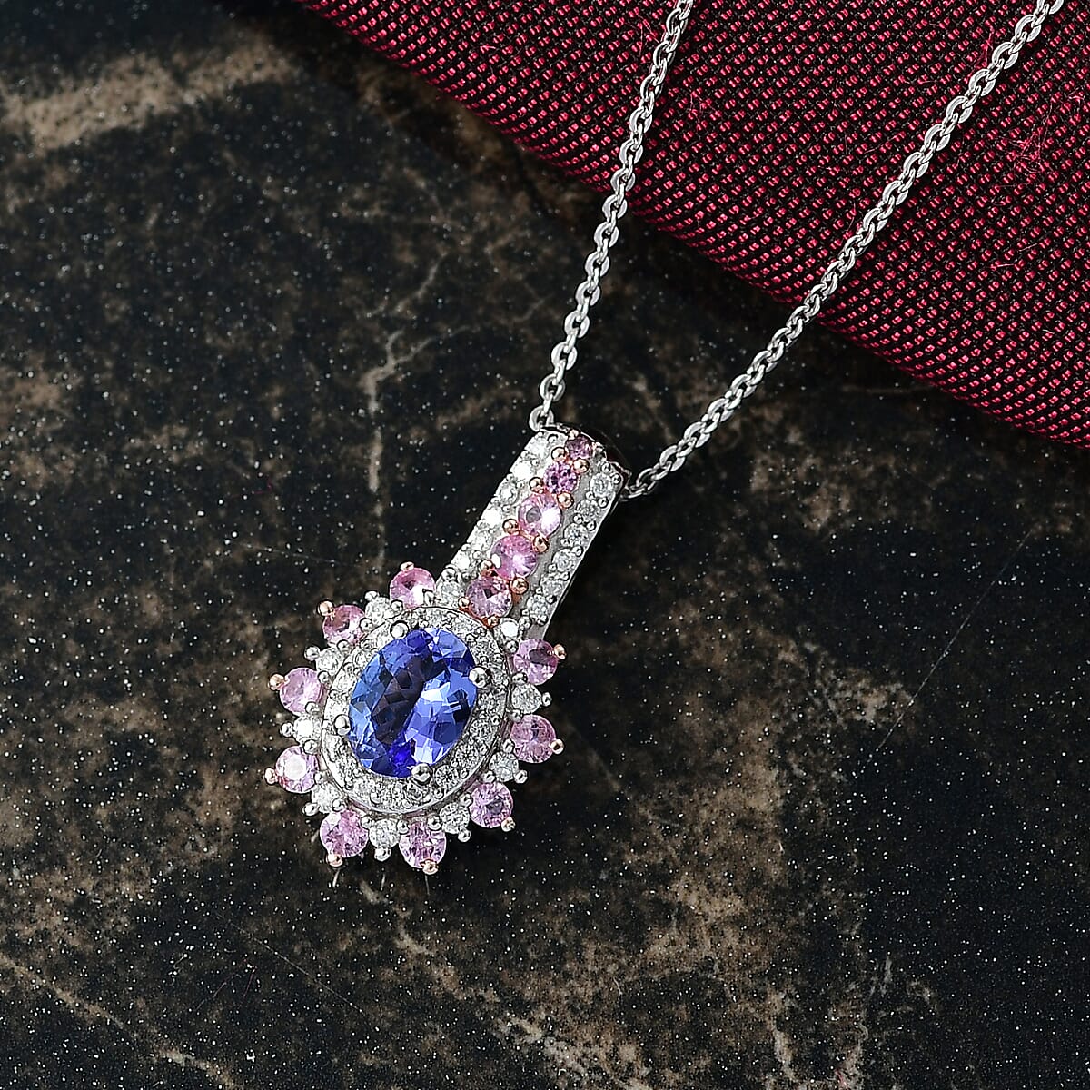 D'Joy Premium Tanzanite and Multi Gemstone 1.60 ctw Pendant Necklace in Rhodium Over Sterling Silver 20 Inches image number 1