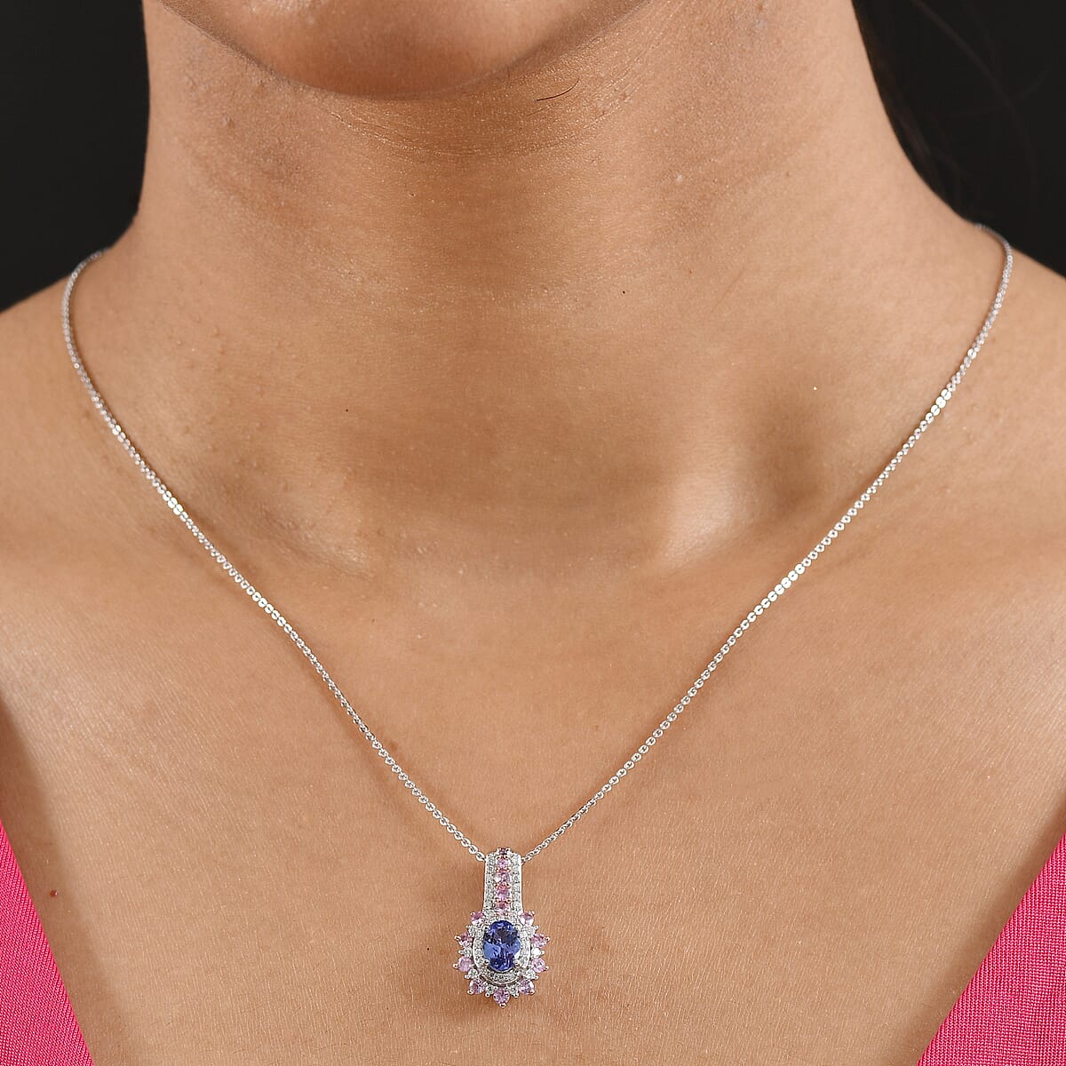 D'Joy Premium Tanzanite and Multi Gemstone 1.60 ctw Pendant Necklace in Rhodium Over Sterling Silver 20 Inches image number 2