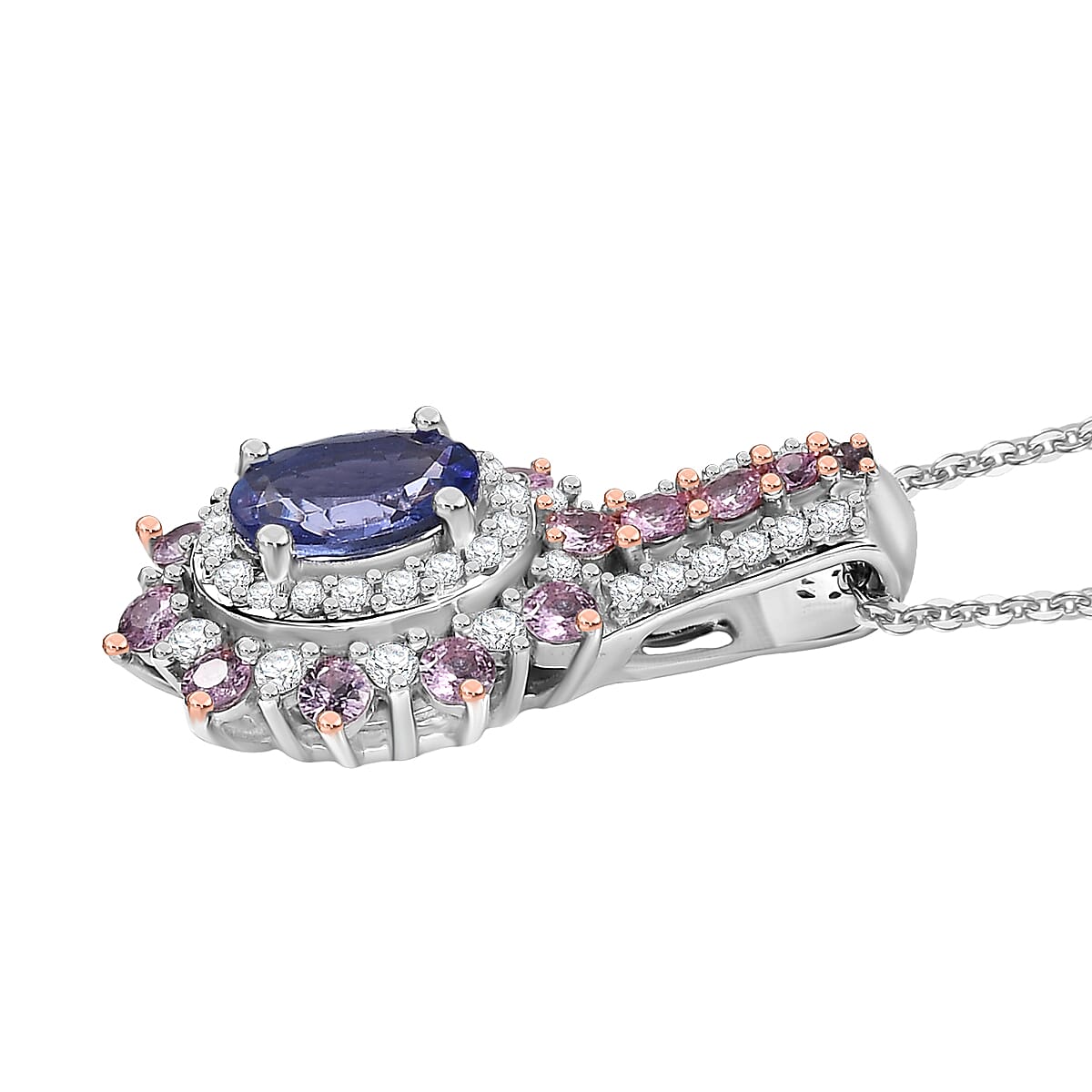 D'Joy Premium Tanzanite and Multi Gemstone 1.60 ctw Pendant Necklace in Rhodium Over Sterling Silver 20 Inches image number 3