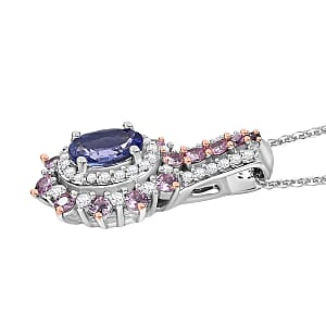 D'Joy Premium Tanzanite and Multi Gemstone 1.60 ctw Sunburst Pendant Necklace in Rhodium Over Sterling Silver 20 Inches