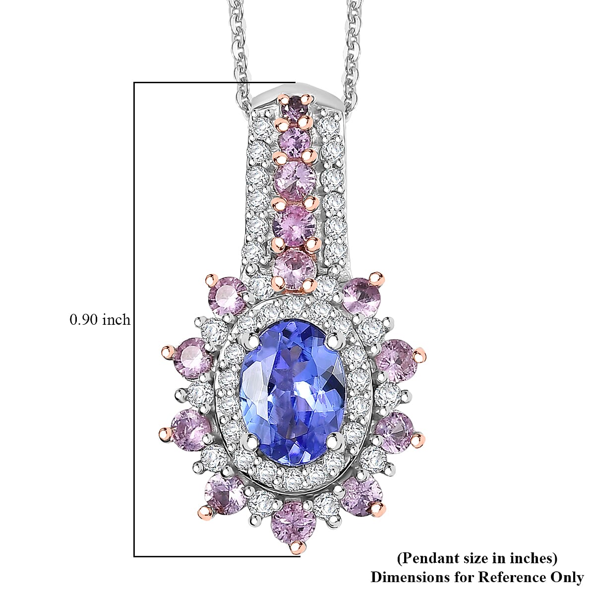D'Joy Premium Tanzanite and Multi Gemstone 1.60 ctw Pendant Necklace in Rhodium Over Sterling Silver 20 Inches image number 6