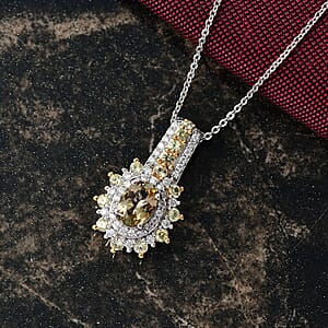 D'Joy Premium Golden Tanzanite and Multi Gemstone 1.65 ctw Sunburst Pendant Necklace in Rhodium Over Sterling Silver 20 Inches