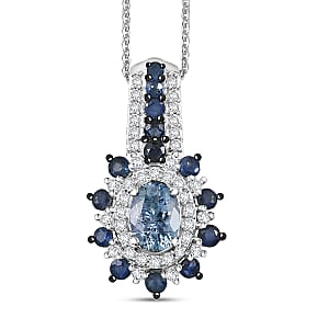 D'Joy Premium Peacock Tanzanite and Multi Gemstone 1.40 ctw Sunburst Pendant Necklace in Rhodium Over Sterling Silver 20 Inches