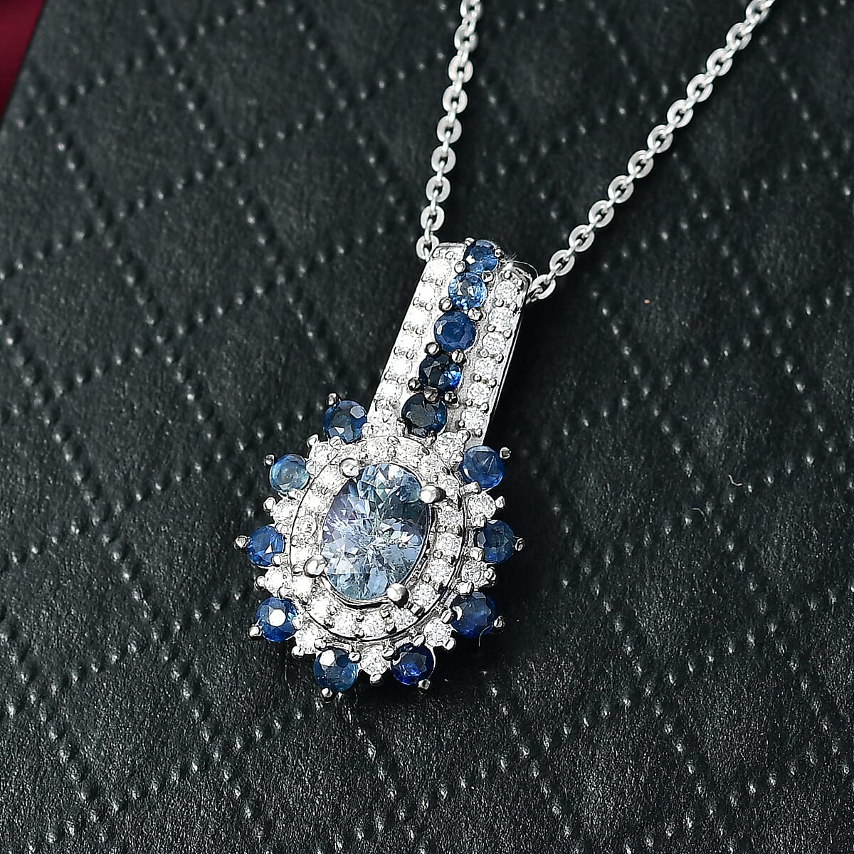 D'Joy Premium Peacock Tanzanite and Multi Gemstone 1.40 ctw Sunburst Pendant Necklace in Rhodium Over Sterling Silver 20 Inches image number 1