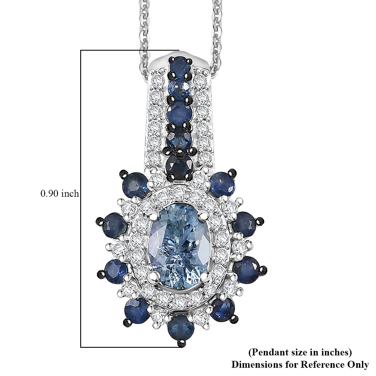 D'Joy Premium Peacock Tanzanite and Multi Gemstone 1.40 ctw Sunburst Pendant Necklace in Rhodium Over Sterling Silver 20 Inches image number 6