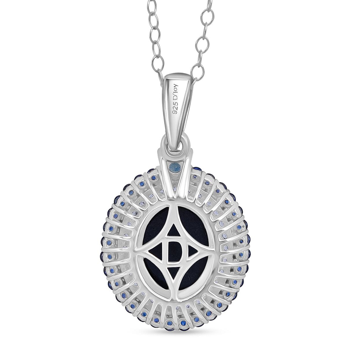 D'Joy Premium Blue Star Sapphire (DF) and Multi Gemstone 5.75 ctw Royal Starflare Pendant Necklace in Rhodium Over Sterling Silver 20 Inches