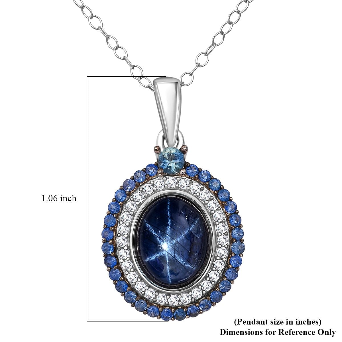 D'Joy Premium Blue Star Sapphire (DF) and Multi Gemstone 5.75 ctw Royal Starflare Pendant Necklace in Rhodium Over Sterling Silver 20 Inches