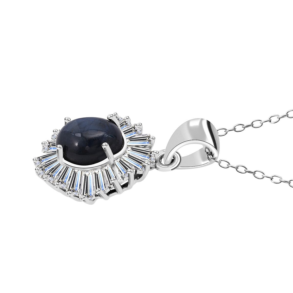 D'Joy Premium Blue Star Sapphire (DF) and Moissanite 3.15 ctw Pendant Necklace in Rhodium Over Sterling Silver 20 Inches image number 3