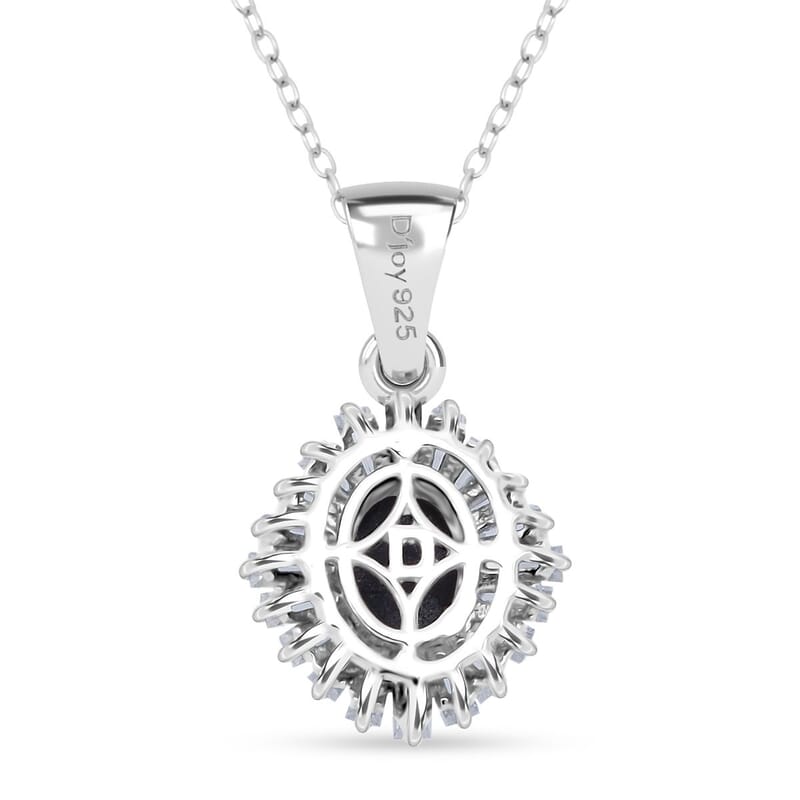 D'Joy Premium Blue Star Sapphire (DF) and Moissanite 3.15 ctw Celestial Crown Pendant Necklace in Rhodium Over Sterling Silver 20 Inches