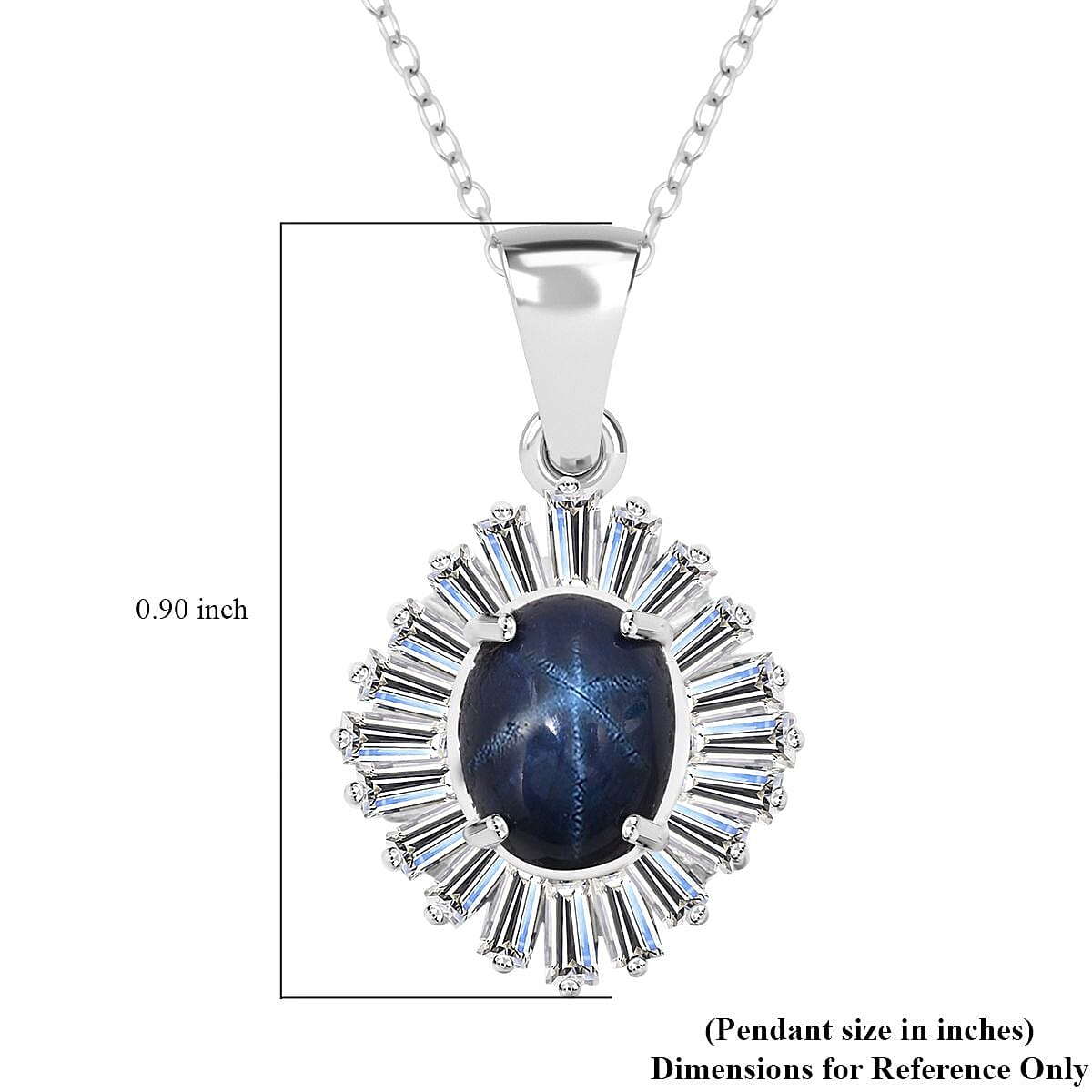 D'Joy Premium Blue Star Sapphire (DF) and Moissanite 3.15 ctw Pendant Necklace in Rhodium Over Sterling Silver 20 Inches image number 6