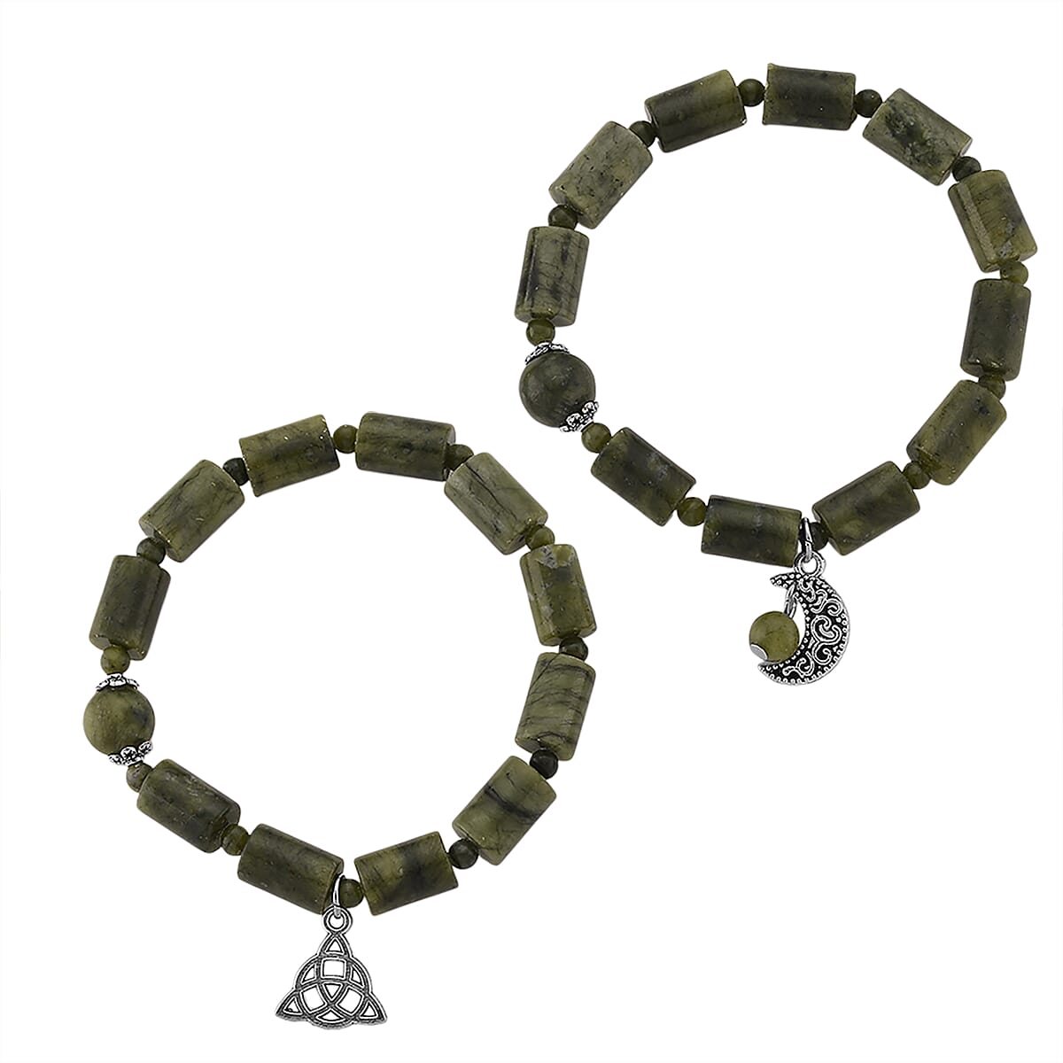 Set of 2 Connemara Marble 49.00 ctw Beaded Stretch Bracelet in Silvertone (6.5-7.0In) image number 0
