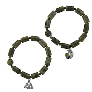 Set of 2 Connemara Marble 49.00 ctw Beaded Stretch Bracelet in Silvertone (6.5-7.0In)
