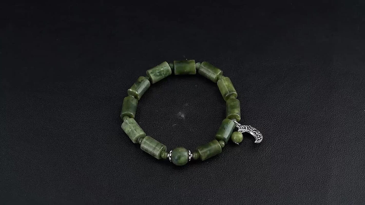 Set of 2 Connemara Marble 49.00 ctw Beaded Stretch Bracelet with Moon and Knot Charm in Silvertone (6.5-7.0In)