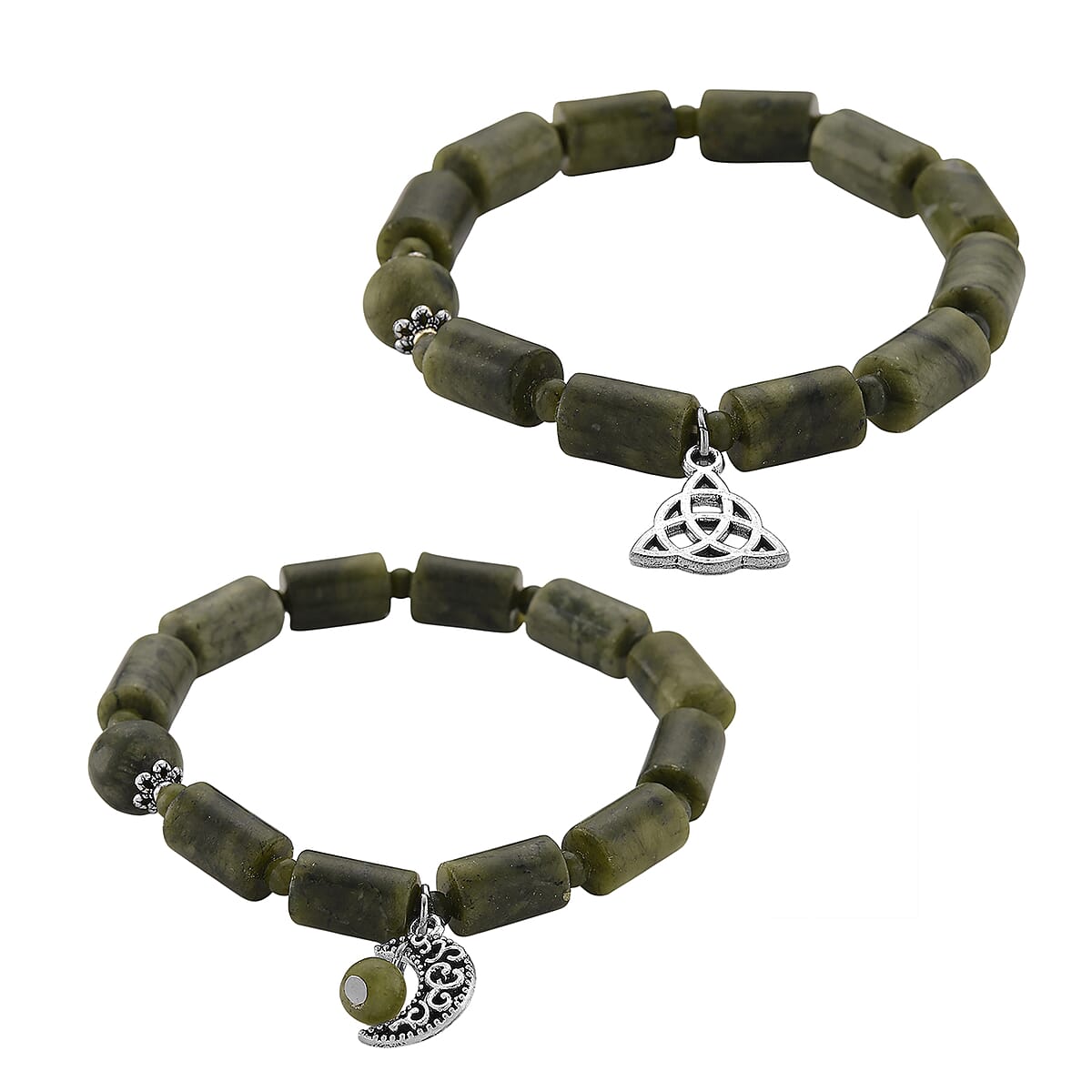 Set of 2 Connemara Marble 49.00 ctw Beaded Stretch Bracelet in Silvertone (6.5-7.0In) image number 2