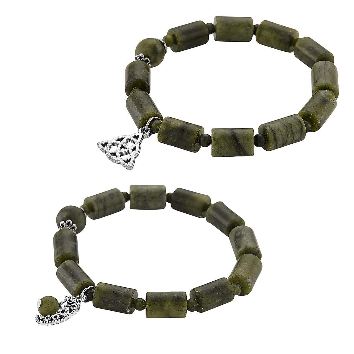 Set of 2 Connemara Marble 49.00 ctw Beaded Stretch Bracelet in Silvertone (6.5-7.0In) image number 3