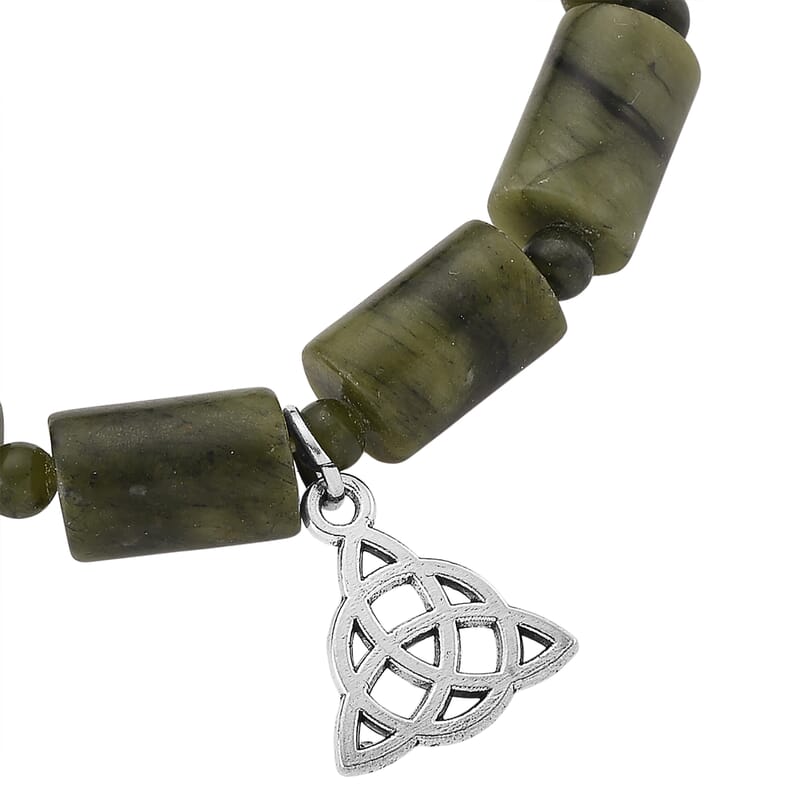 Set of 2 Connemara Marble 49.00 ctw Beaded Stretch Bracelet with Moon and Knot Charm in Silvertone (6.5-7.0In)