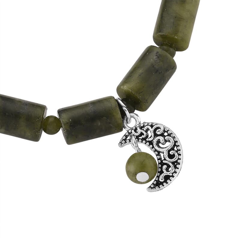 Set of 2 Connemara Marble 49.00 ctw Beaded Stretch Bracelet with Moon and Knot Charm in Silvertone (6.5-7.0In)