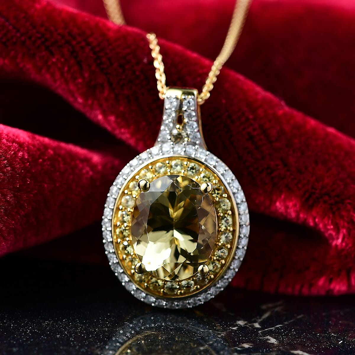 D'Joy Premium Brazilian Heliodor and Multi Gemstone 4.00 ctw Solar Radiance Pendant Necklace in 18K Vermeil Yellow Gold Over Sterling Silver 20 Inches image number 1