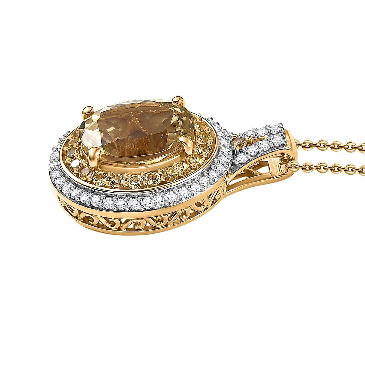D'Joy Premium Brazilian Heliodor and Multi Gemstone 4.00 ctw Solar Radiance Pendant Necklace in 18K Vermeil Yellow Gold Over Sterling Silver 20 Inches image number 3